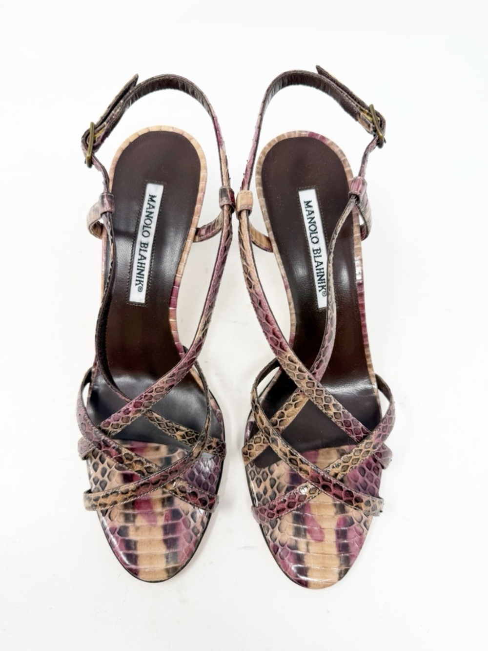 Manolo Blahnik Python Strappy Sandals Slingback Heels Womens Size EU 37.5 - Picture 4 of 11